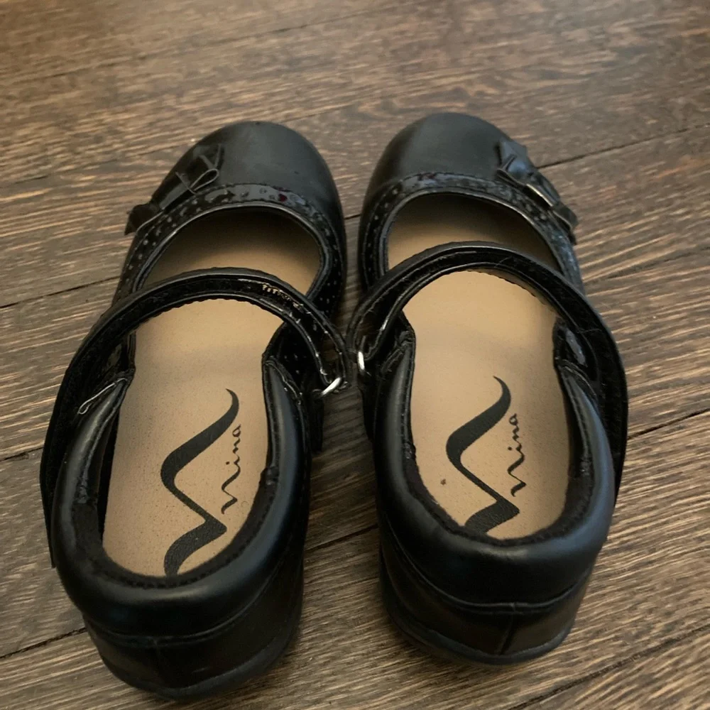 Nina Black Mary Janes Bow Shoes Girl Toddler Sz 11 Hook Loop Formal Dress School